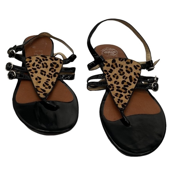Jeffrey Campbell Johnny Fur Leopard Print Flat T-Strap Sandals Size 8 Women's - Picture 1 of 9